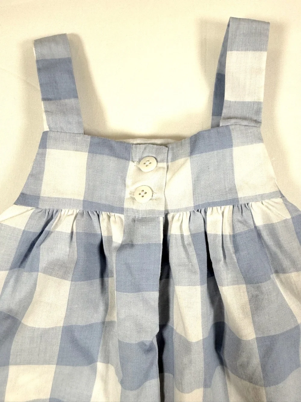 BOUTIQUE Blue Gingham Bee Floral Romper Toddler Girls Size 12M Garden Outfit